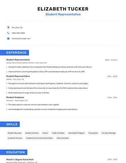 Student Representative Resume