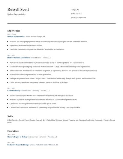 Student Representative Resume
