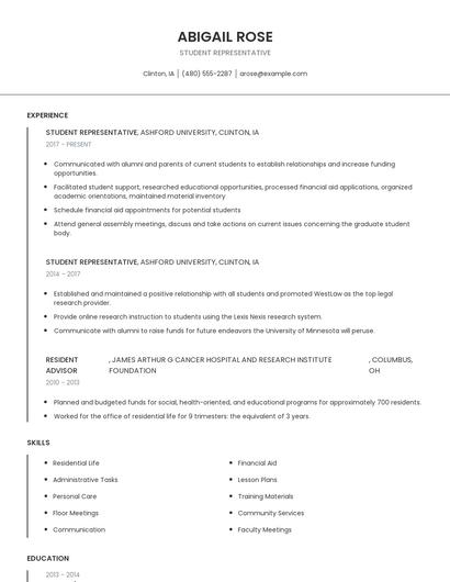 Student Representative Resume
