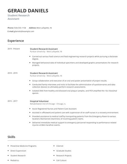 Student Research Assistant Resume