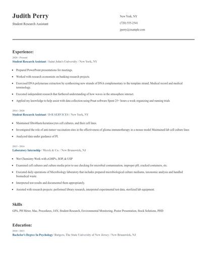 Student Research Assistant Resume