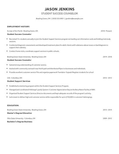 Student Success Counselor Resume