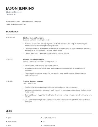 Student Success Counselor Resume