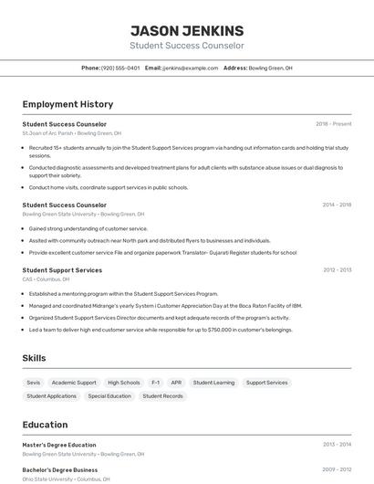 Student Success Counselor Resume