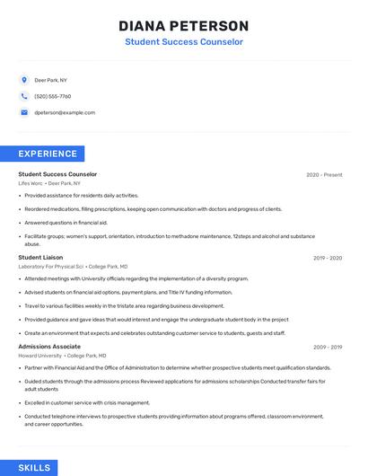Student Success Counselor Resume