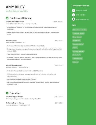 Student Success Counselor Resume