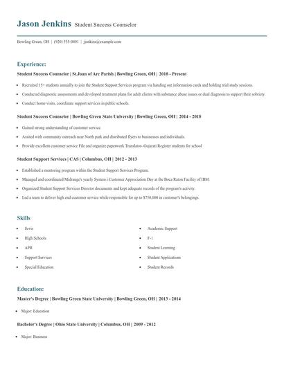 Student Success Counselor Resume
