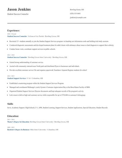 Student Success Counselor Resume