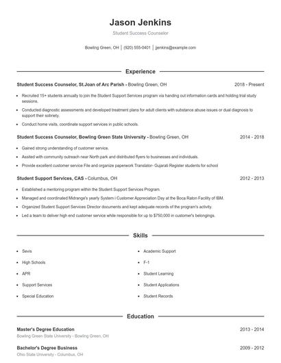Student Success Counselor Resume