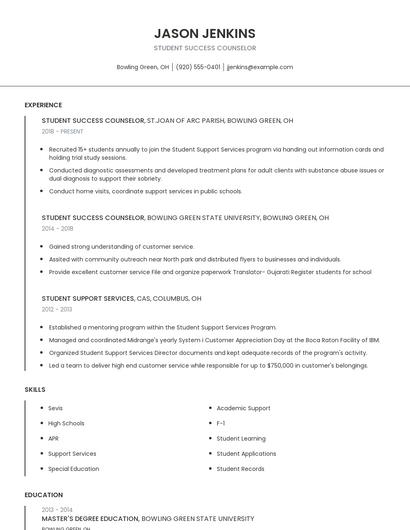 Student Success Counselor Resume