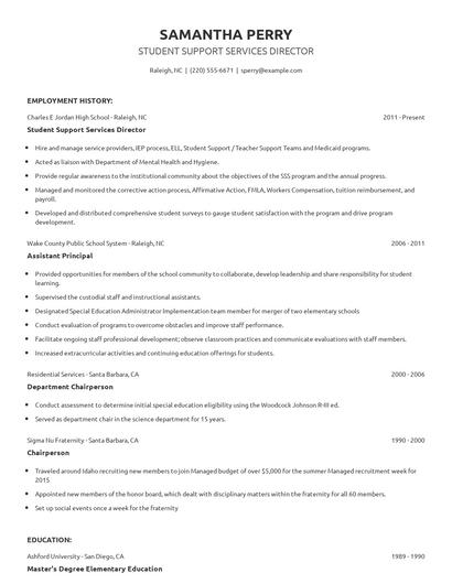 Student Support Services Director Resume