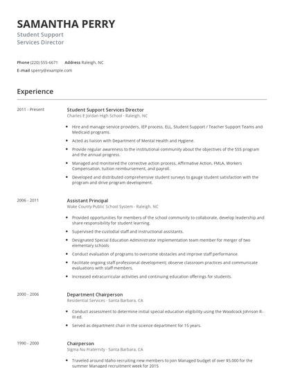 Student Support Services Director Resume