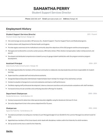 Student Support Services Director Resume