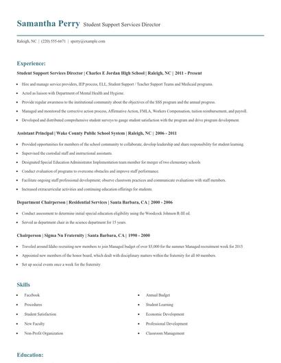 Student Support Services Director Resume