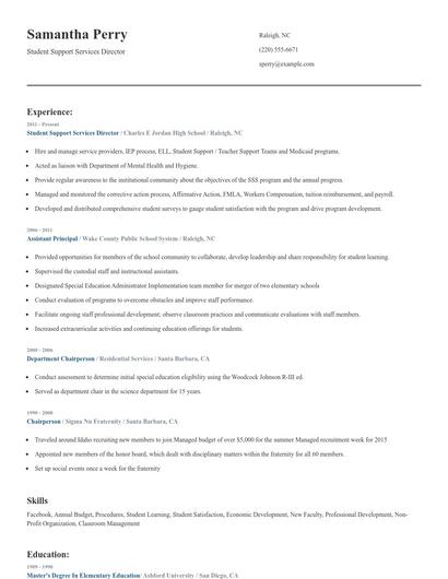 Student Support Services Director Resume