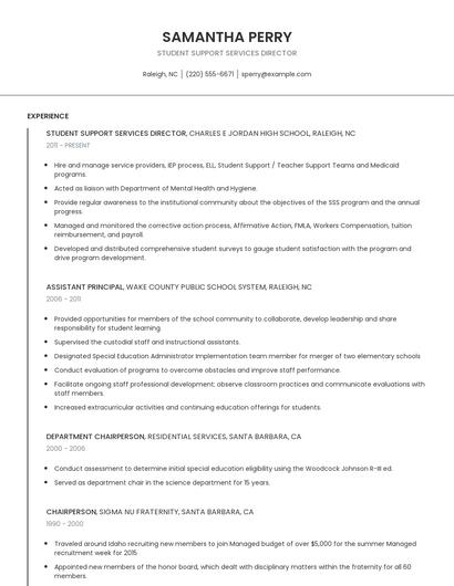 Student Support Services Director Resume