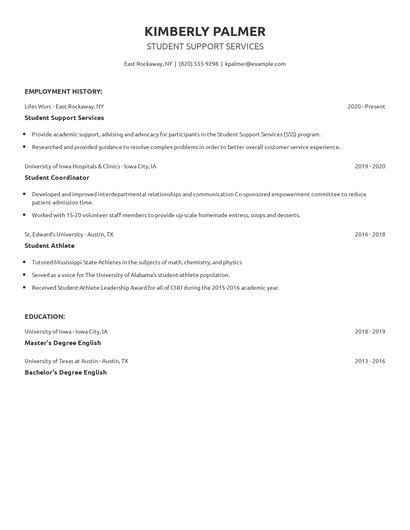 Student Support Services Resume