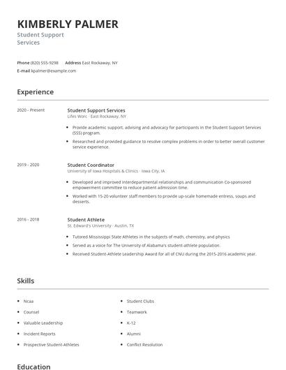 Student Support Services Resume