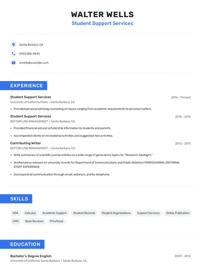 Student Support Services Resume