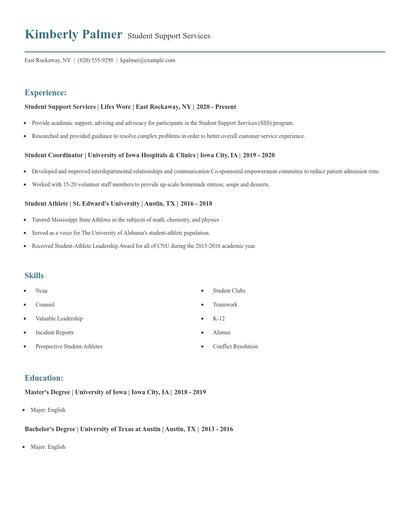 Student Support Services Resume