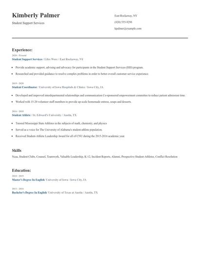 Student Support Services Resume