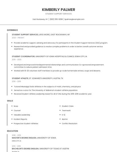 Student Support Services Resume