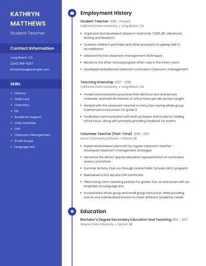 Student Teacher Resume