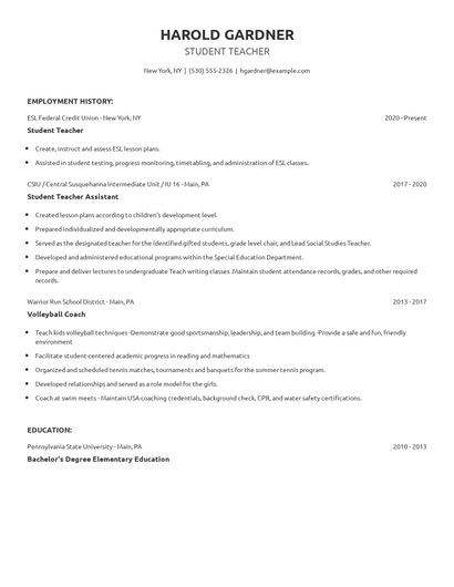 Student Teacher Resume