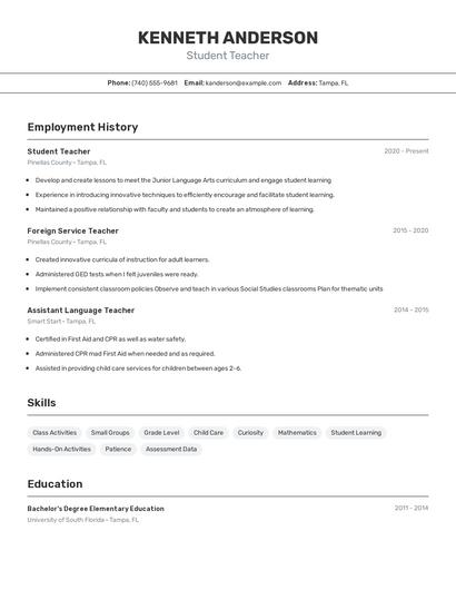Student Teacher Resume