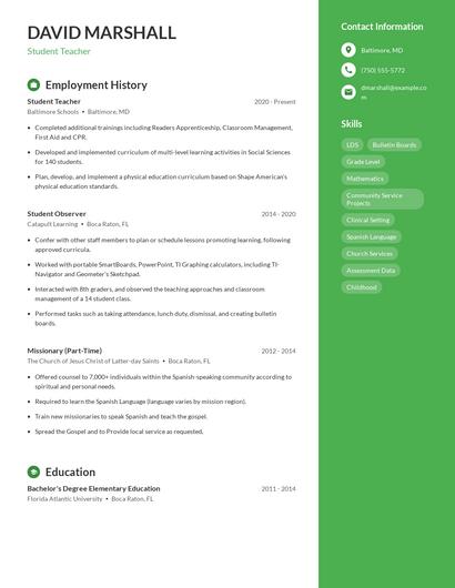 Student Teacher Resume