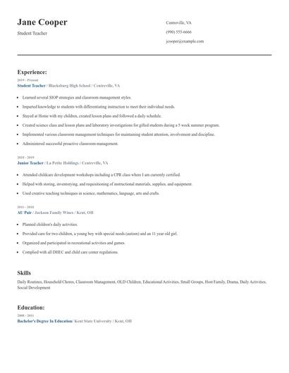 Student Teacher Resume