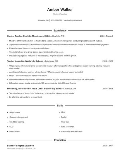 Student Teacher Resume
