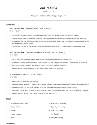 Student Teacher Resume