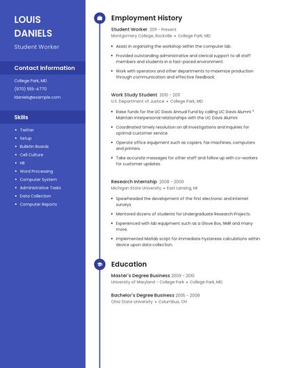 Student Worker Resume