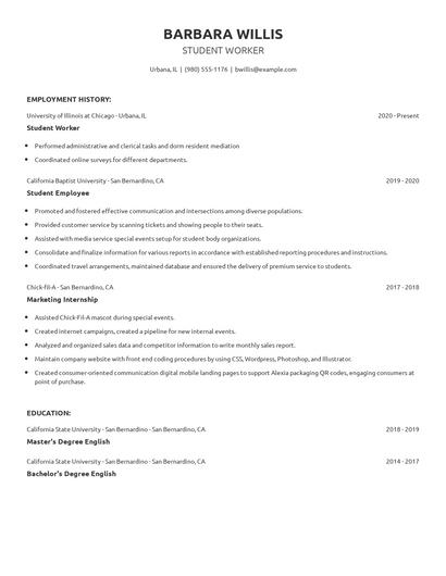 Student Worker Resume