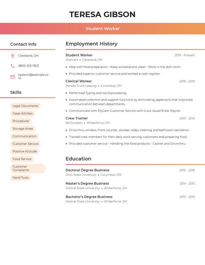 Student Worker Resume