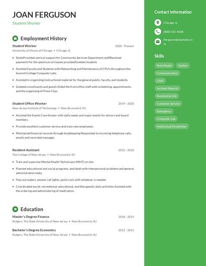 Student Worker Resume