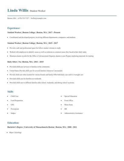 Student Worker Resume