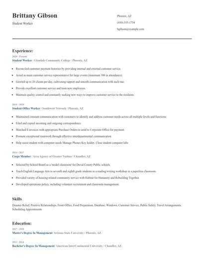 Student Worker Resume