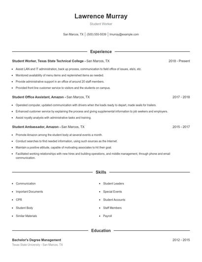 Student Worker Resume
