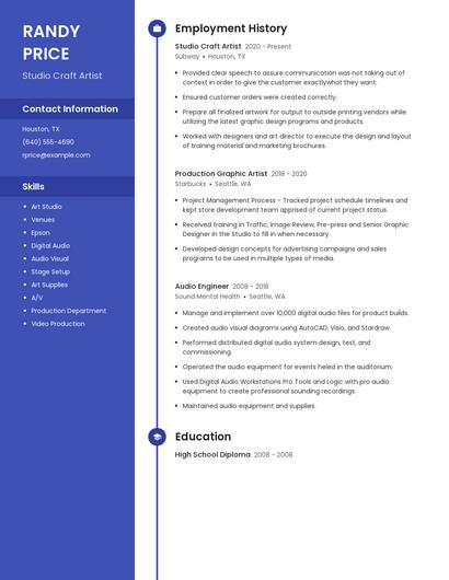 Studio Craft Artist Resume