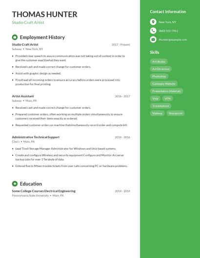 Studio Craft Artist Resume
