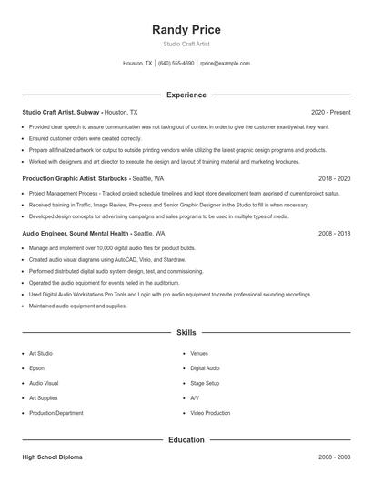 Studio Craft Artist Resume