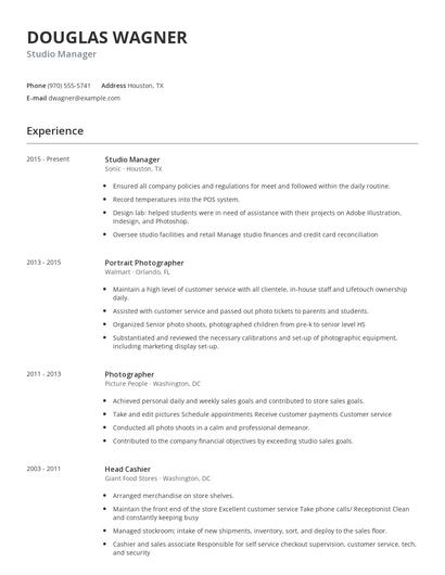 Studio Manager Resume
