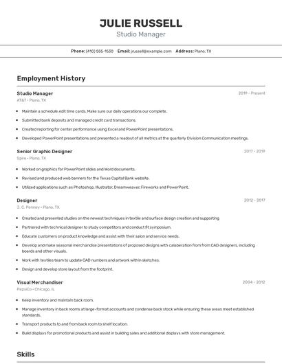 Studio Manager Resume