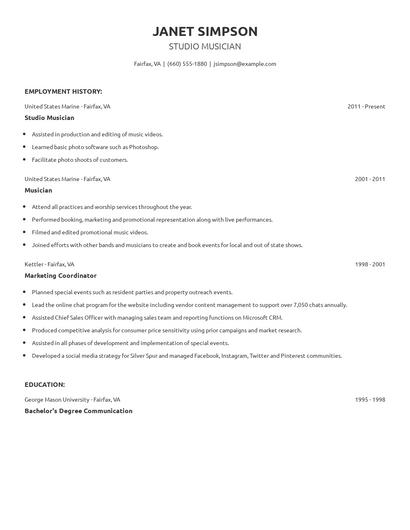 Studio Musician Resume