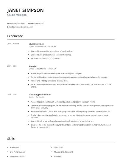 Studio Musician Resume