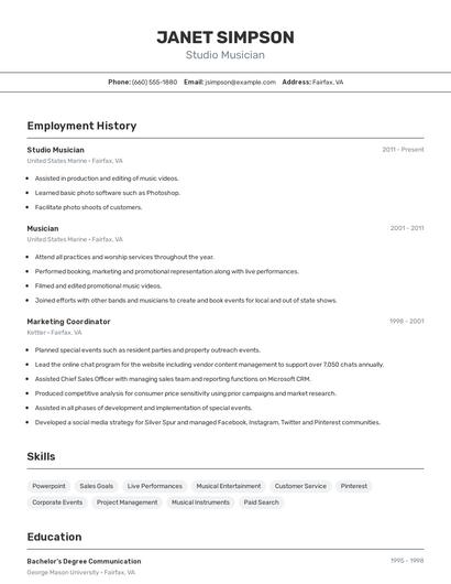 Studio Musician Resume