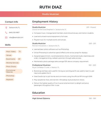 Studio Musician Resume