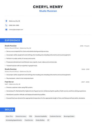 Studio Musician Resume